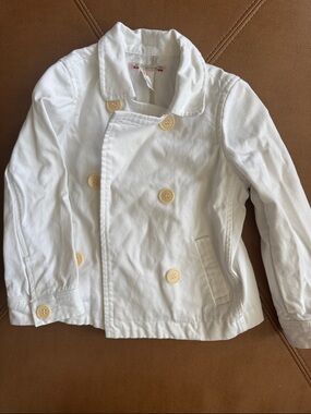 Bonpoint girls White Double-Breasted Cotton trench utility jacket